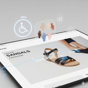A screen shows a modern website for a sandal catalog. 
